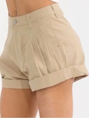 NWT Mable High Rise Pleated Cuffed Shorts in Cream / Beige - Size Small Anthro